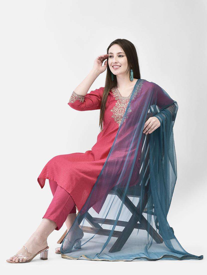 women self design three quarter sleeve straight kurta - 22295135 -  Standard Image - 2
