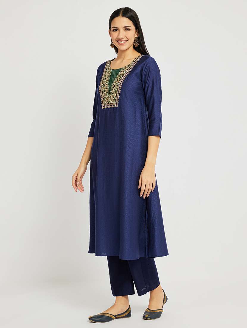 women self design three quarter sleeve a-line kurta - 22295139 -  Standard Image - 2