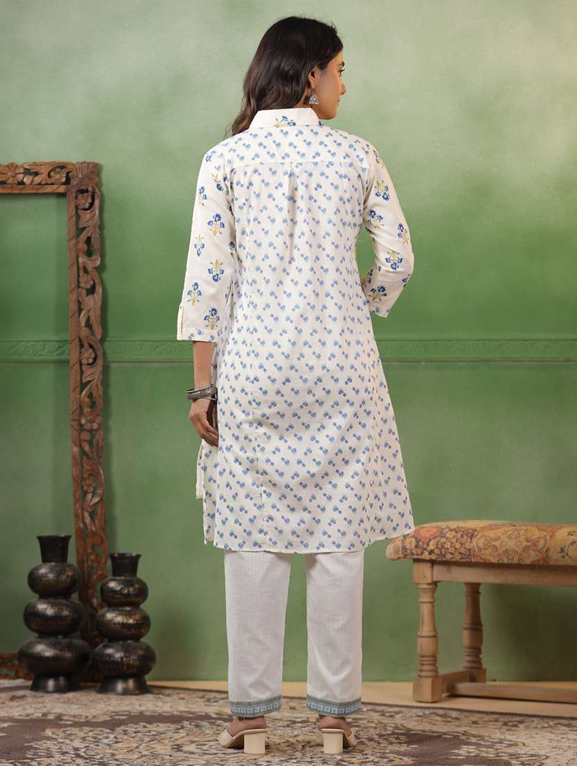 women floral printed three quarter sleeve high-low kurta - 22295142 -  Standard Image - 2