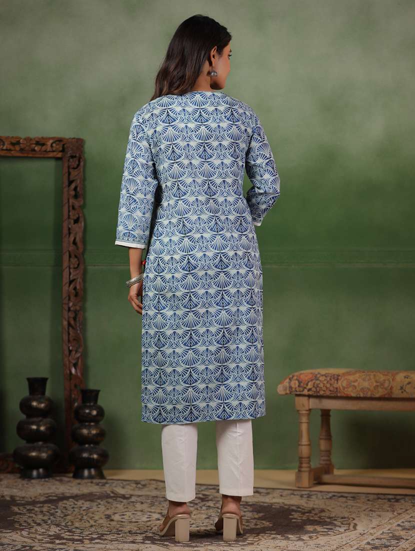 women printed three quarter sleeve straight kurta - 22295146 -  Standard Image - 2