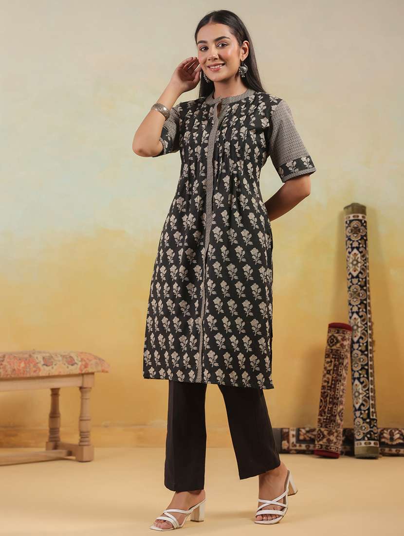 women printed short sleeve a-line kurta - 22295148 -  Standard Image - 2