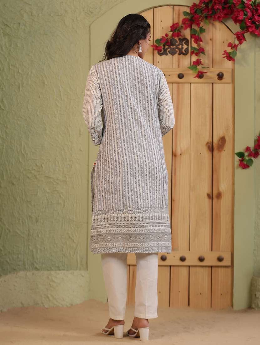 women printed three quarter sleeve straight kurta - 22295149 -  Standard Image - 2
