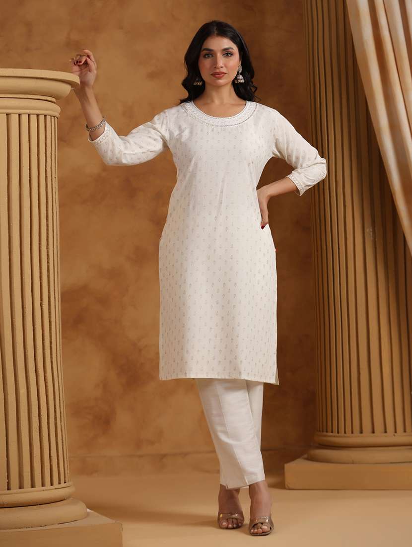 Women Printed Three Quarter Sleeve Straight Kurta - 22295156 -  Standard Image - 2