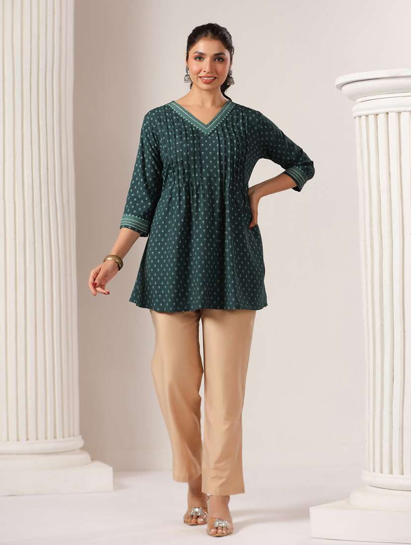 women printed three quarter sleeve a-line kurti - 22295158 -  Standard Image - 2