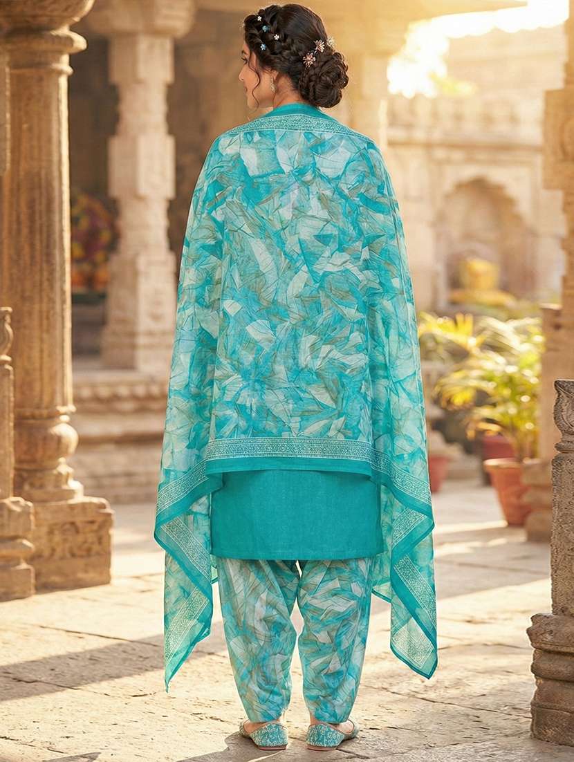women printed three quarter sleeve kurta salwar with dupatta set - 22295166 -  Standard Image - 2