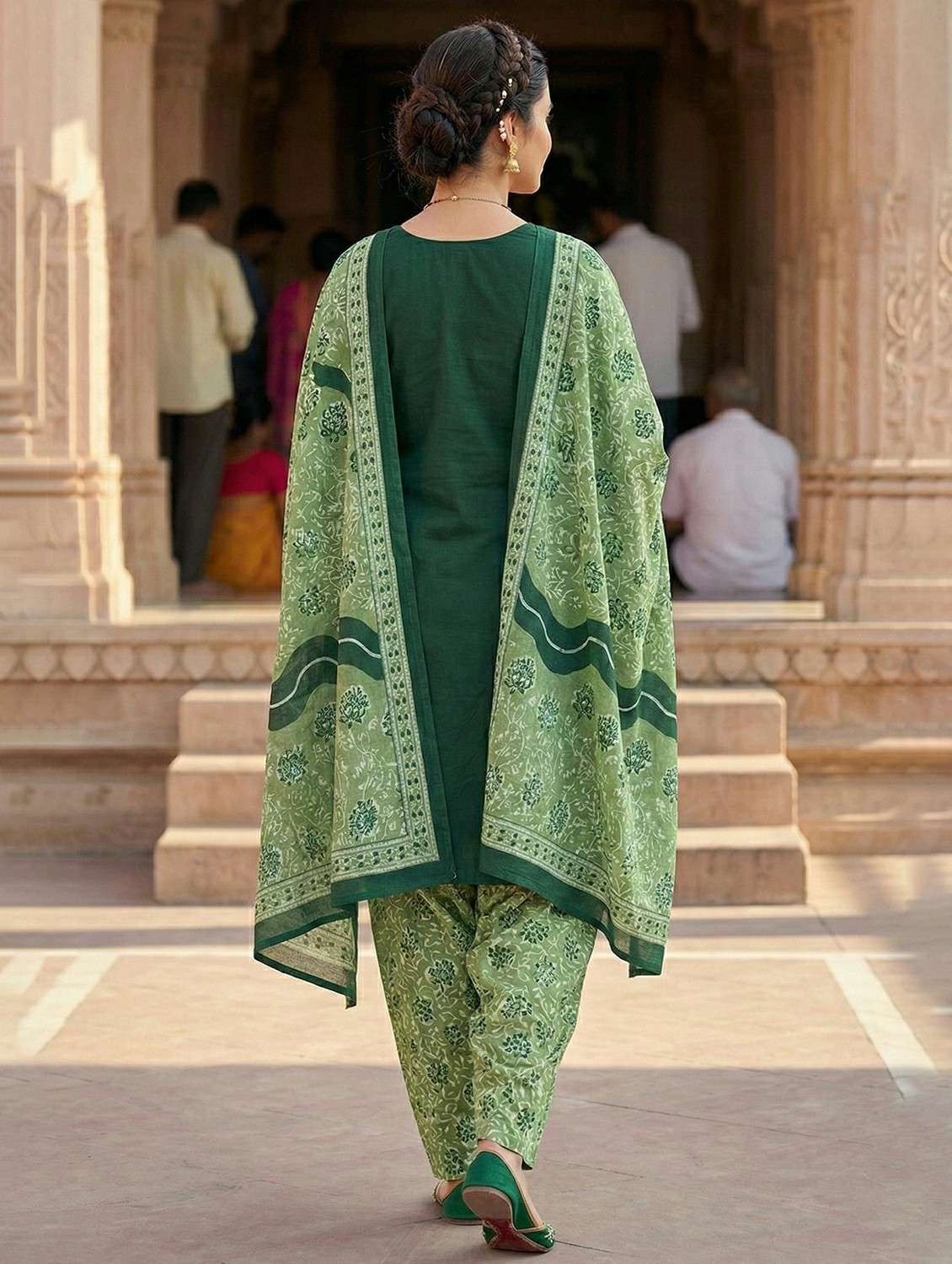 women solid three quarter sleeve kurta salwar with dupatta set - 22295167 -  Standard Image - 2