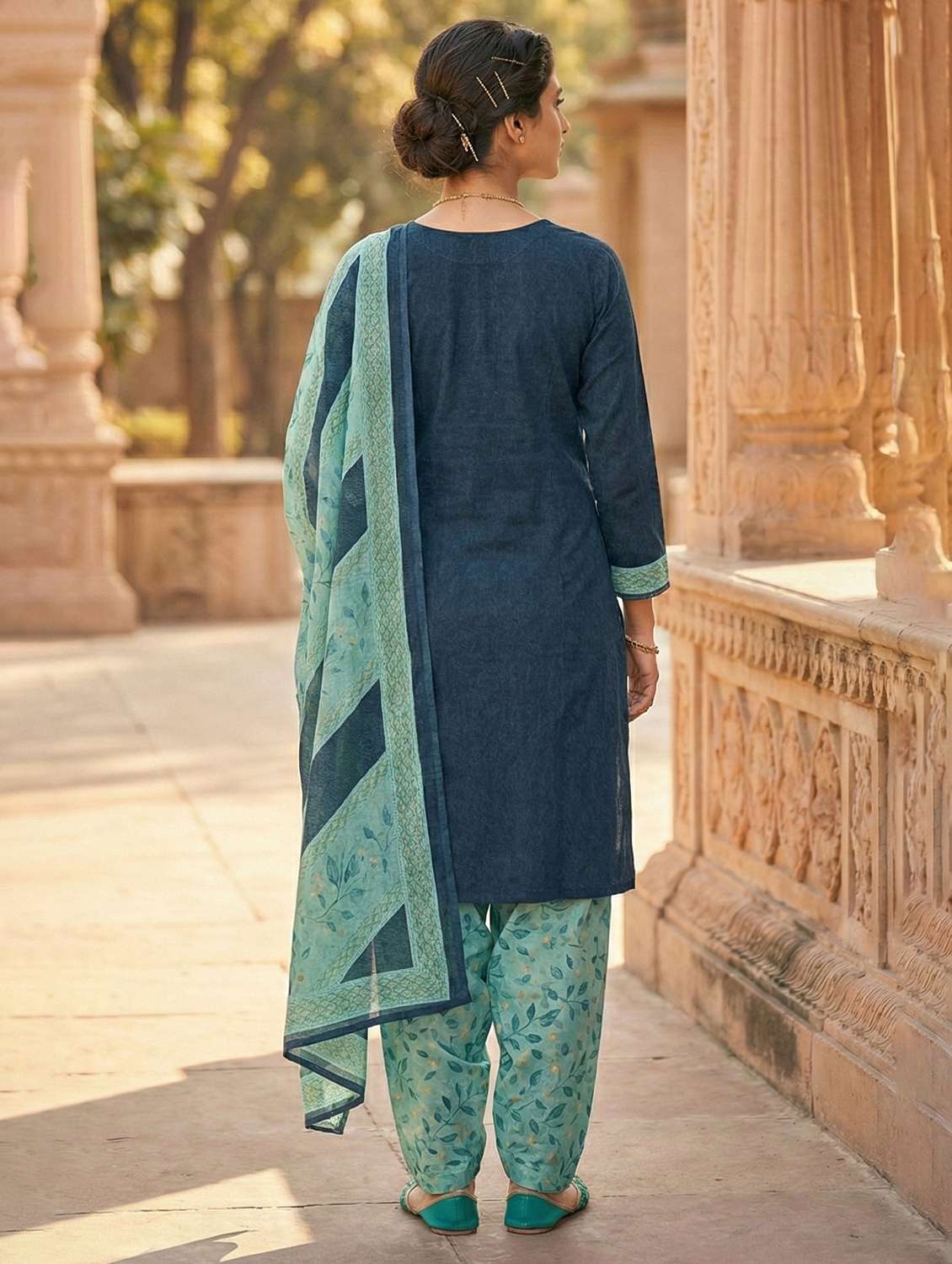 women printed three quarter sleeve kurta salwar with dupatta set - 22295168 -  Standard Image - 2