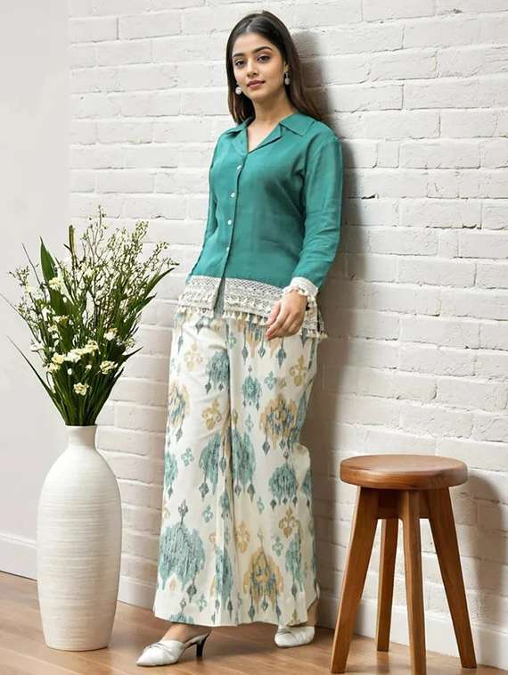 women printed shirt and trouser co-ord set - 22295175 -  Standard Image - 2
