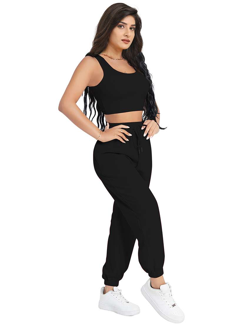 women solid crop t-shirt and jogger co-ord set - 22295182 -  Standard Image - 2