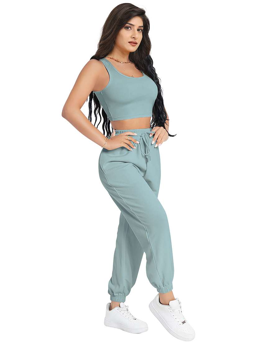 women solid crop t-shirt and jogger co-ord set - 22295202 -  Standard Image - 2