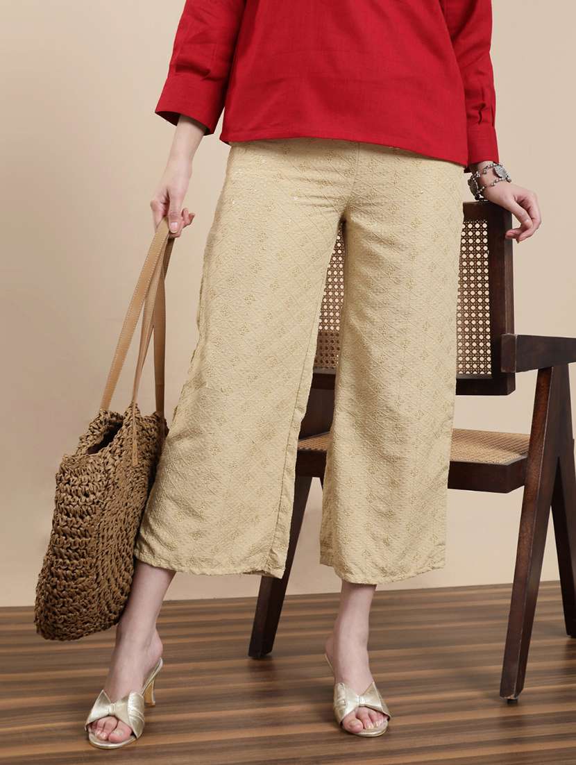 women embroidered mid rise straight palazzo