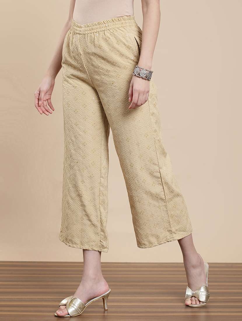 women embroidered mid rise straight palazzo - 22295617 -  Standard Image - 2