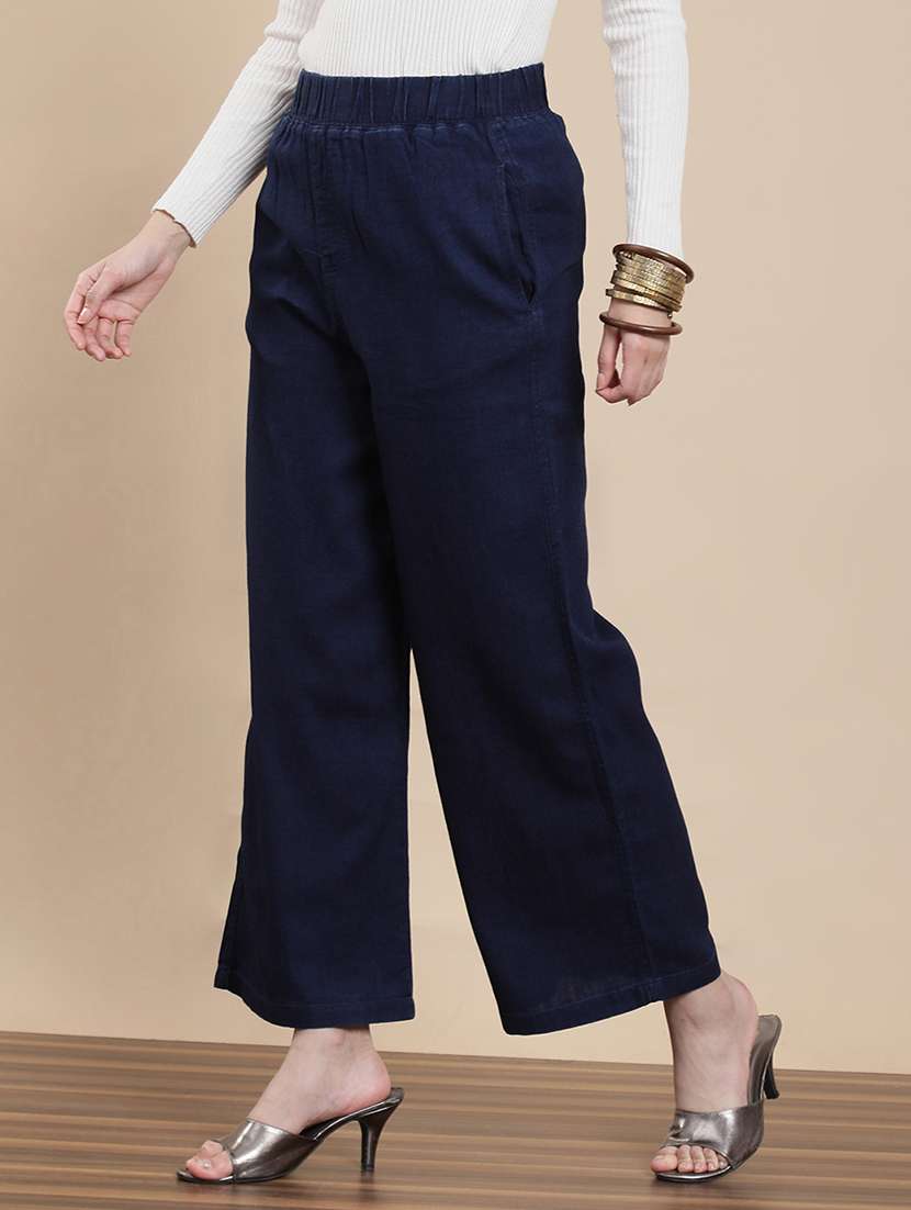 women solid mid rise flared palazzo - 22295619 -  Standard Image - 2