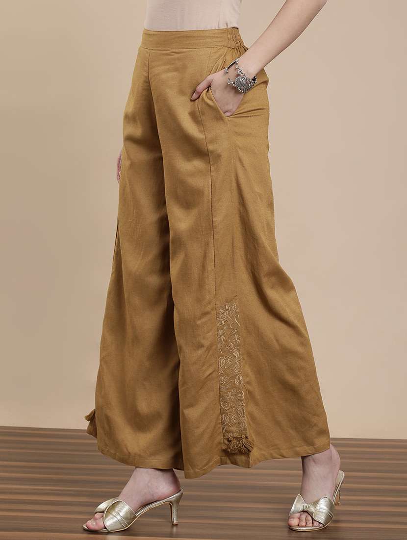 women solid mid rise flared palazzo - 22295622 -  Standard Image - 2