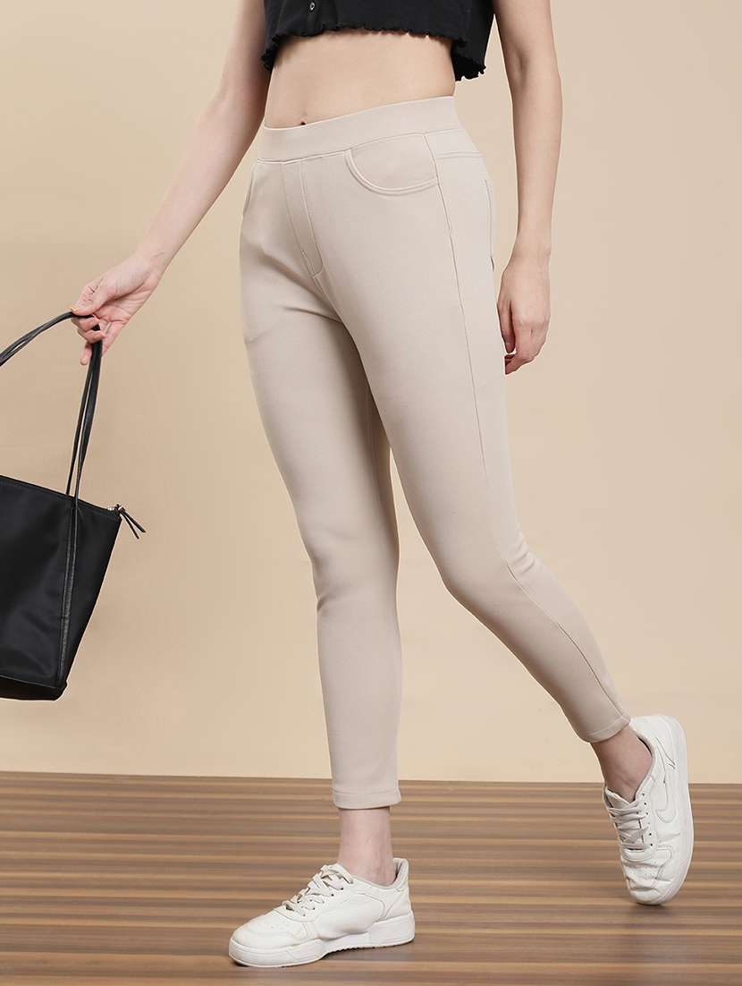 women solid mid rise jegging