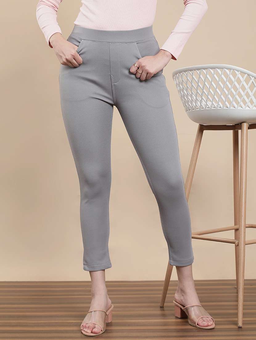women solid mid rise jegging