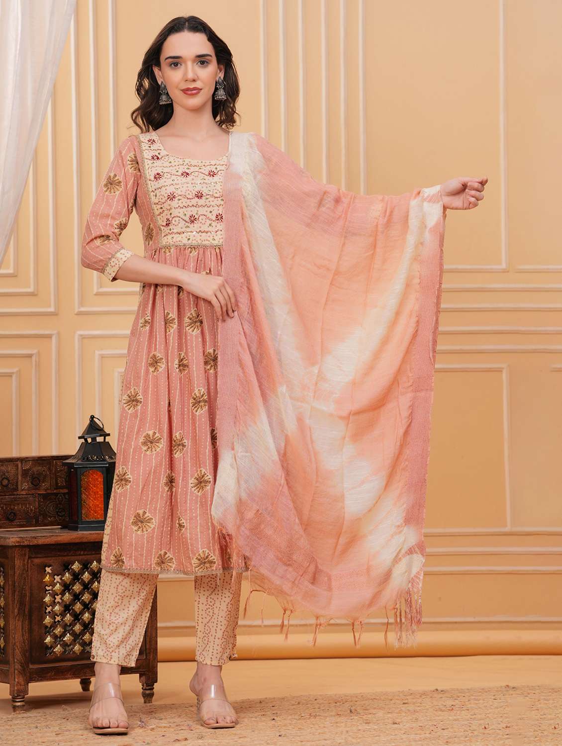 women printed three quarter sleeve kurta pant with dupatta set - 22295855 -  Standard Image - 2