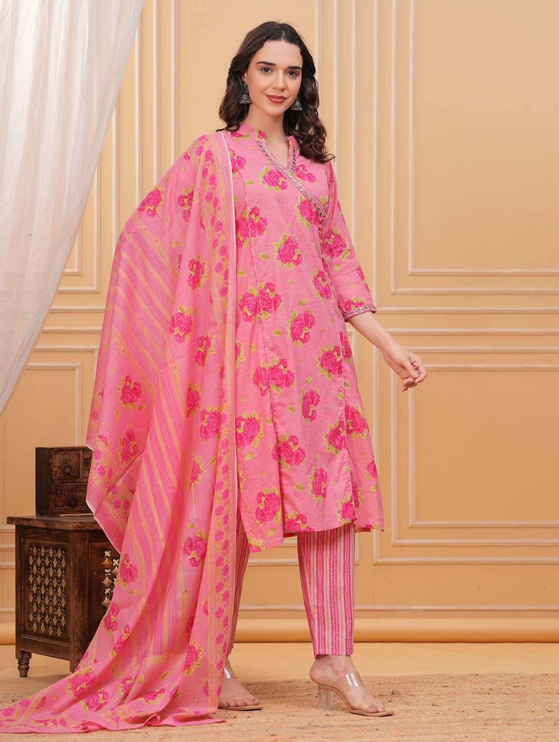 women floral printed three quarter sleeve kurta pant with dupatta set - 22295856 -  Standard Image - 2