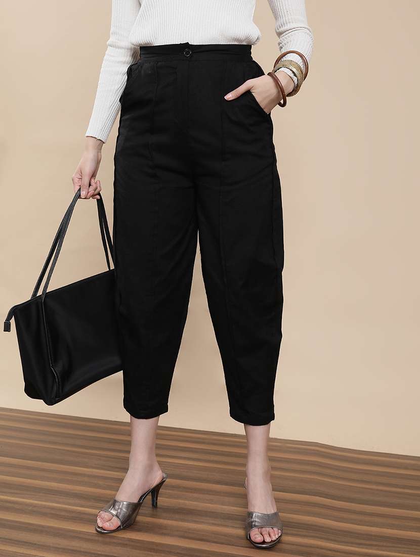 women solid high rise harem pant 