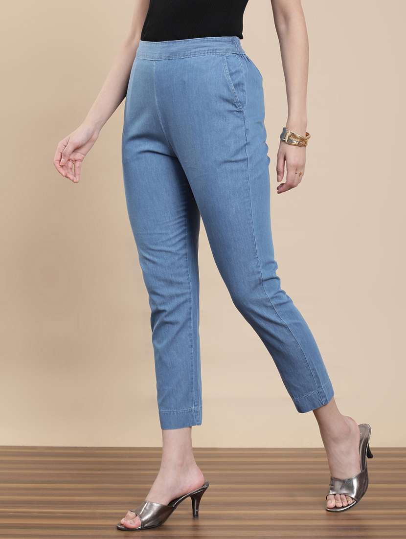 Women Solid Mid Rise Cigarette Pants - 22295880 -  Standard Image - 2
