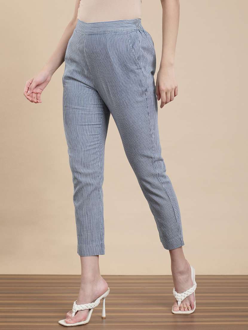 women striped mid rise cigarette pants - 22295882 -  Standard Image - 2