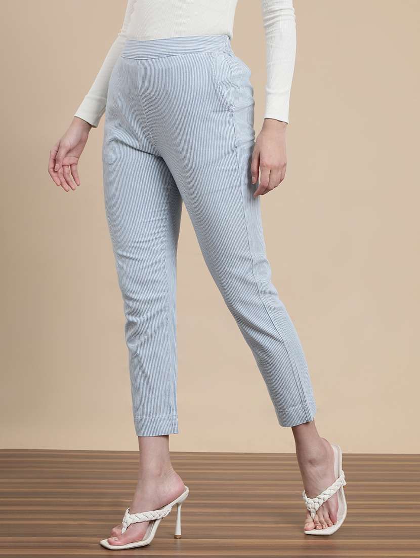 women striped mid rise cigarette pants - 22295883 -  Standard Image - 2