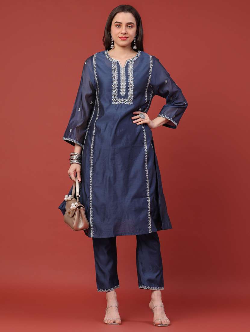 women embroidered three quarter sleeves kurta pant set - 22296567 -  Standard Image - 2