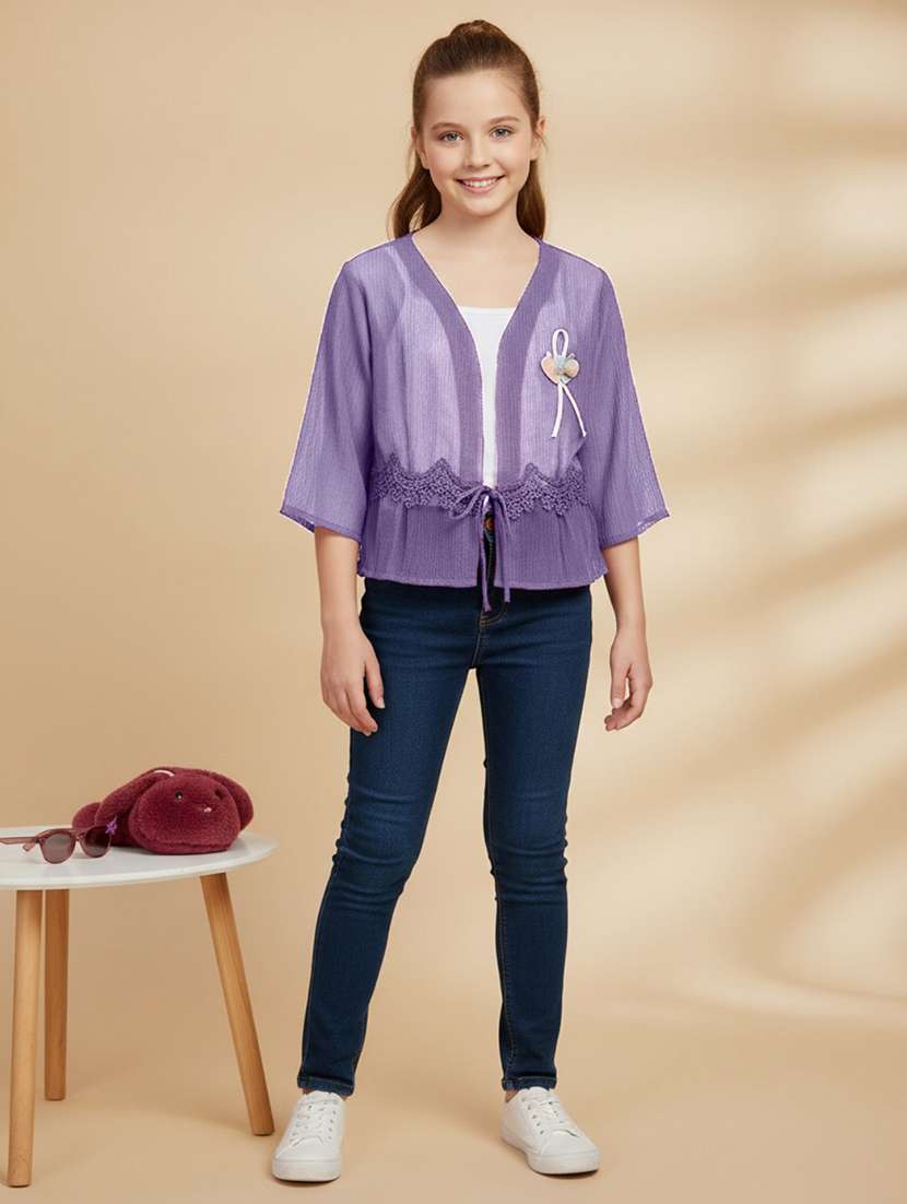 girls solid three quarter sleeve top - 22296637 -  Standard Image - 2