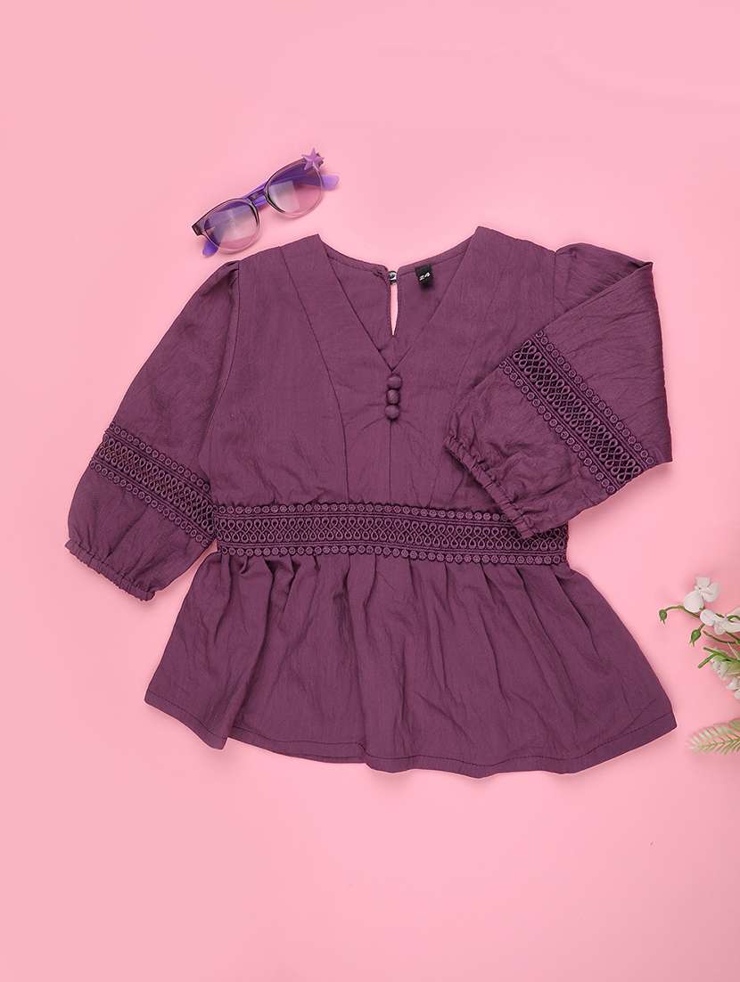 girls solid three quarter sleeve top - 22296649 -  Standard Image - 2