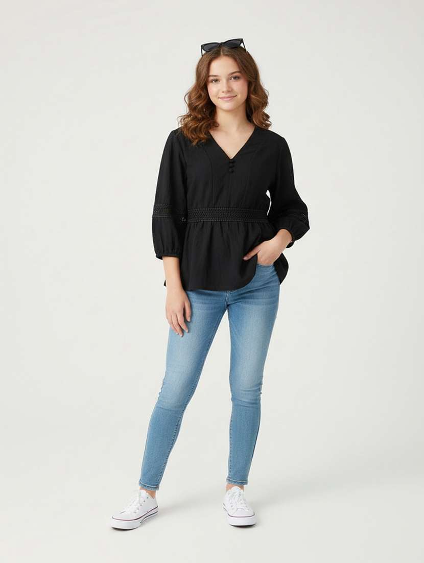 girls solid three quarter sleeve top - 22296650 -  Standard Image - 2