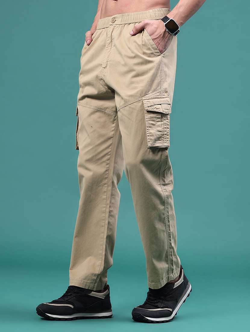 Men Solid Mid Rise Regular Fit Cargo - 22297048 -  Standard Image - 2