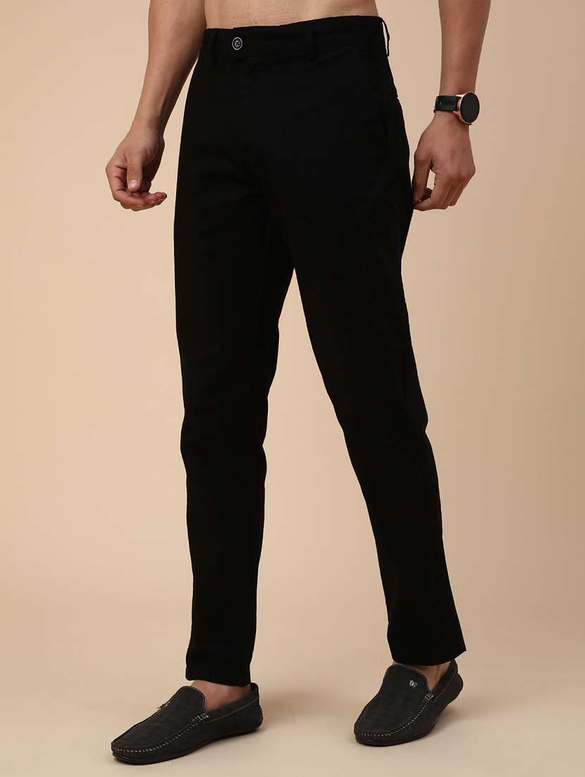 black cotton flat front casual trousers - 22297153 -  Standard Image - 2