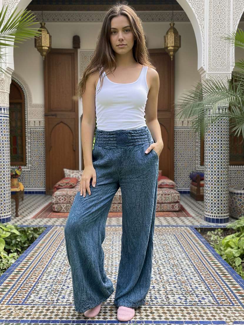 women solid high rise straight palazzo