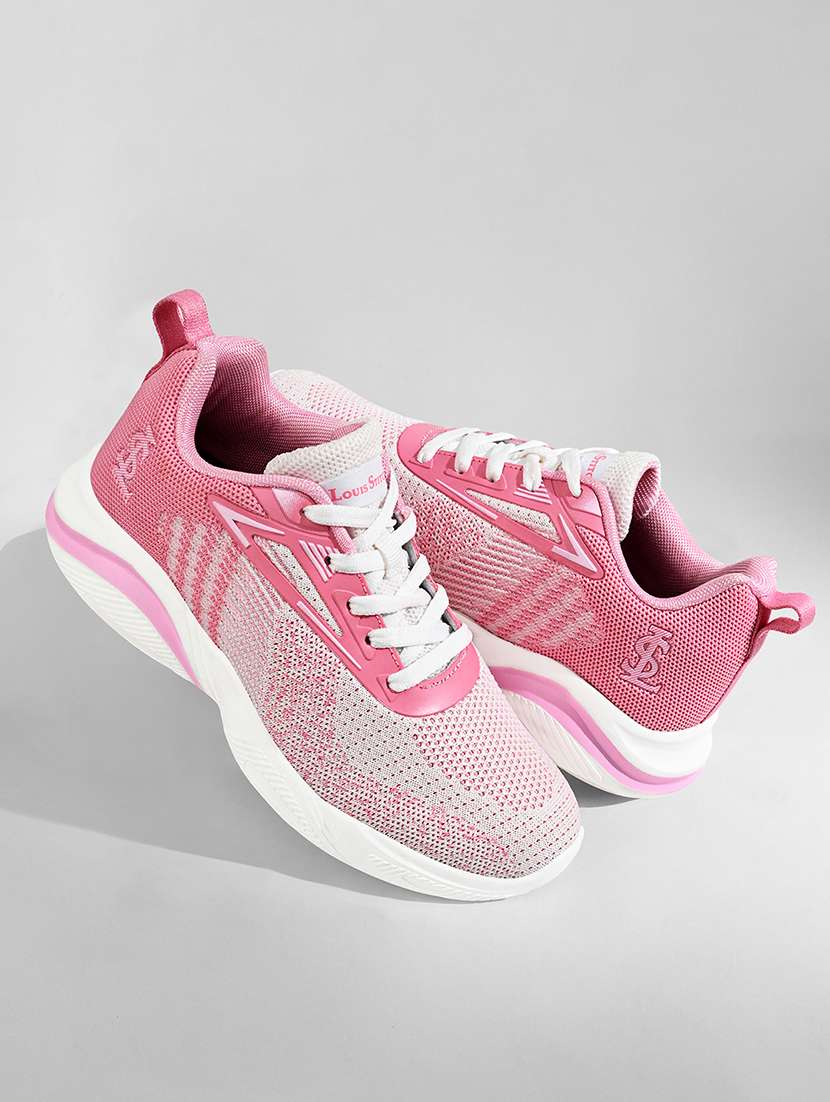 women pink lace-up sports shoe
