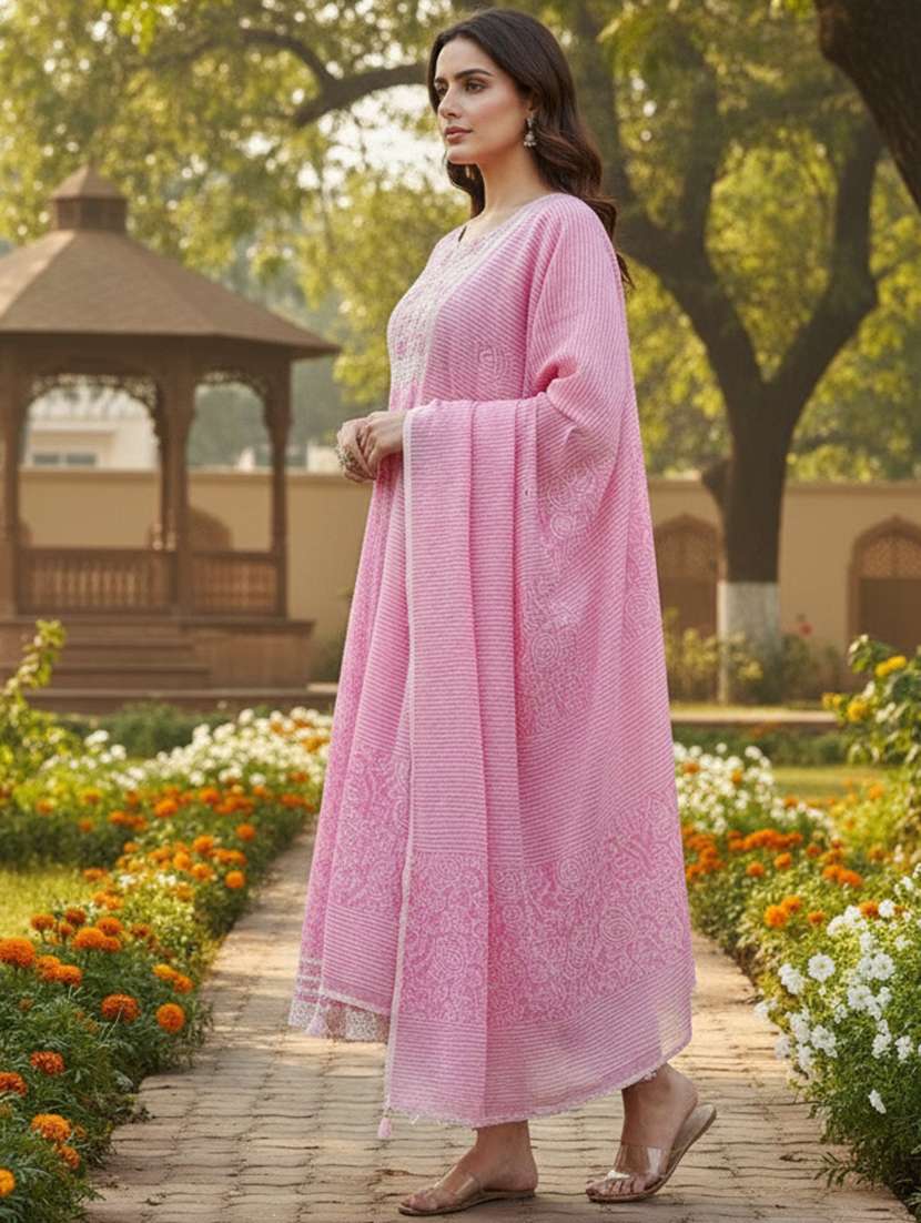 women printed three quarter sleeve kurta pant with dupatta set - 22297415 -  Standard Image - 2