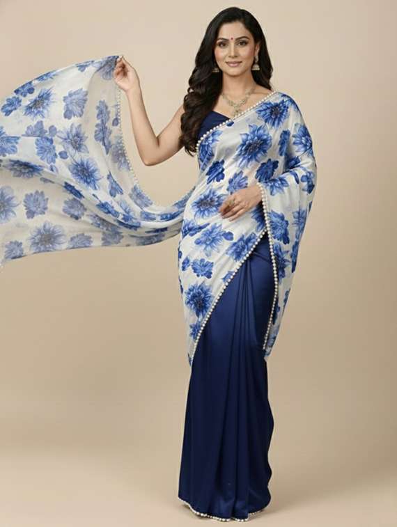 women floral half and half saree with blouse - 22297424 -  Standard Image - 2