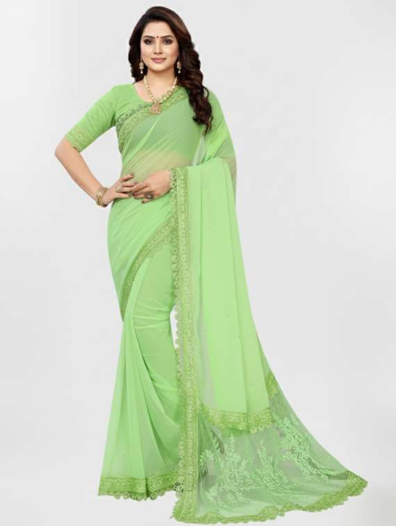 women solid with work embroidered saree with blouse