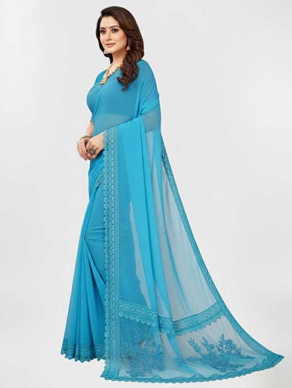women solid with work embroidered saree with blouse - 22297433 -  Standard Image - 2