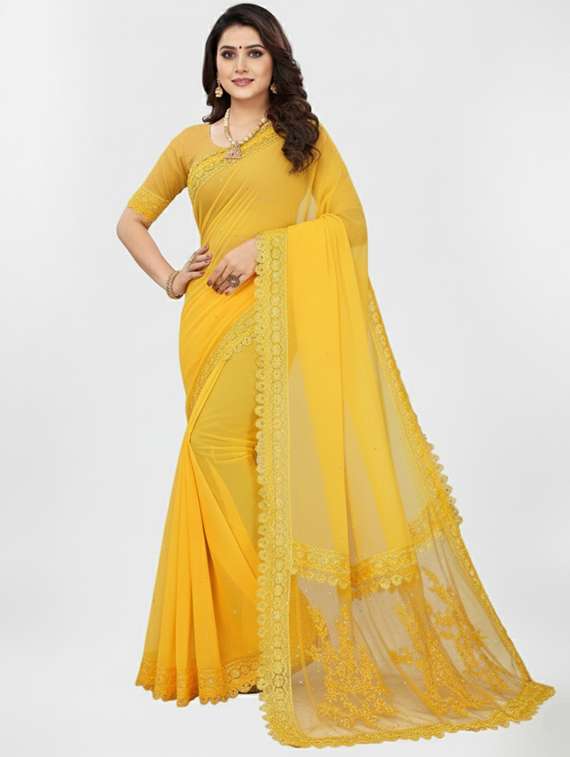 women solid with work embroidered saree with blouse