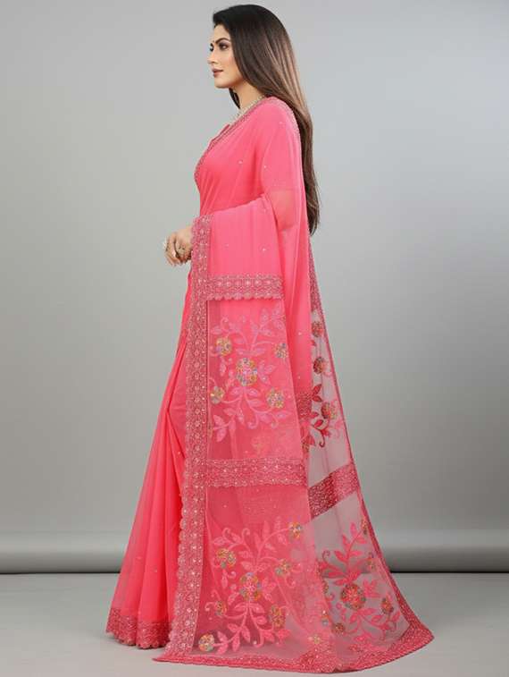 women solid with work embroidered saree with blouse - 22297435 -  Standard Image - 2