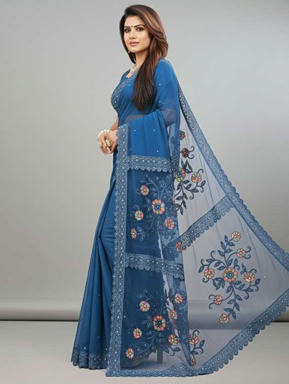 women solid with work embroidered saree with blouse - 22297436 -  Standard Image - 2