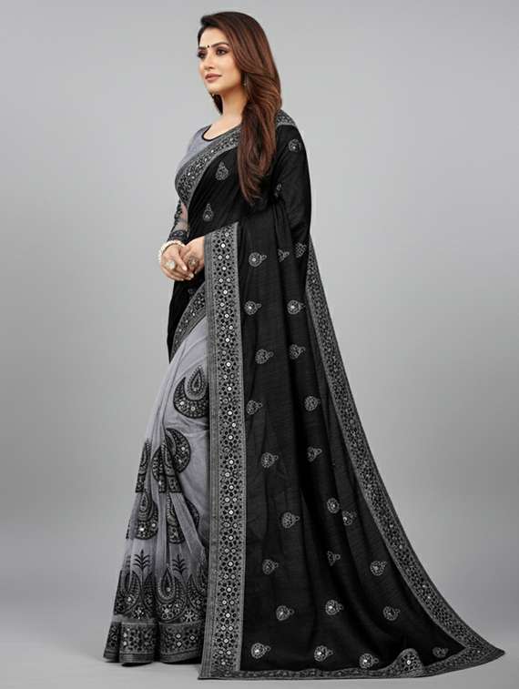 women solid with work half & half saree with blouse - 22297438 -  Standard Image - 2