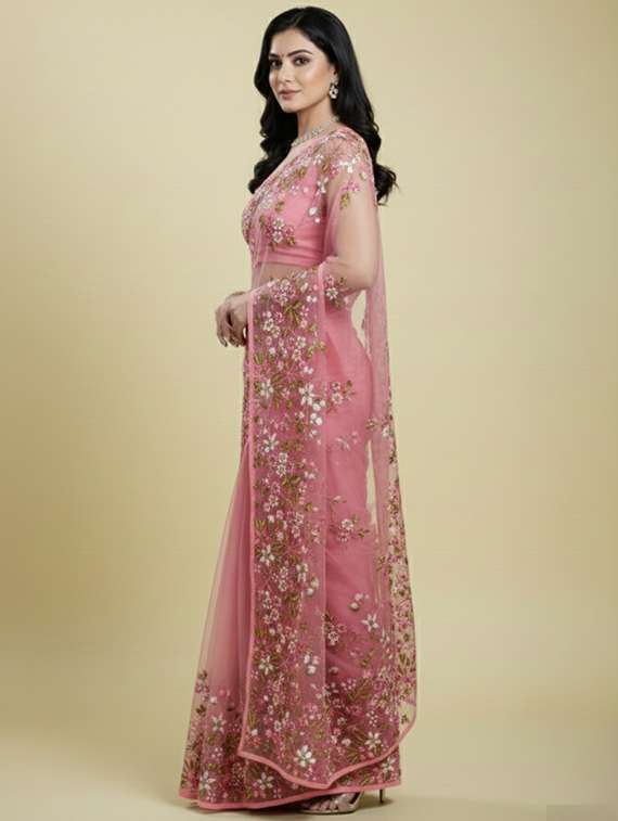 women solid with work embroidered saree with blouse - 22297441 -  Standard Image - 2