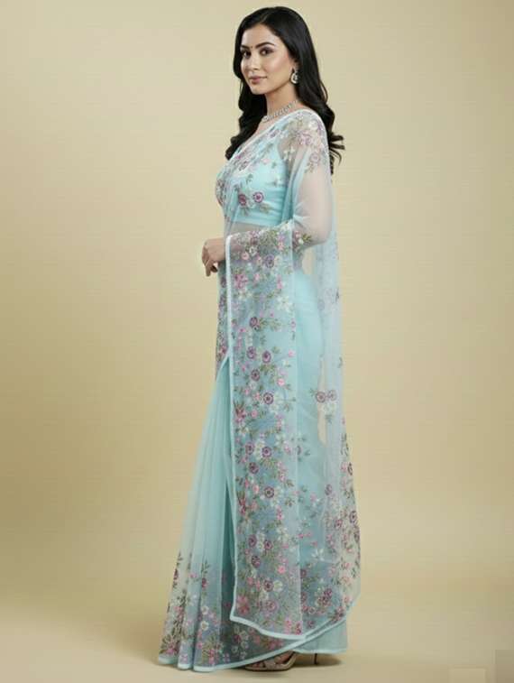 women solid with work embroidered saree with blouse - 22297442 -  Standard Image - 2