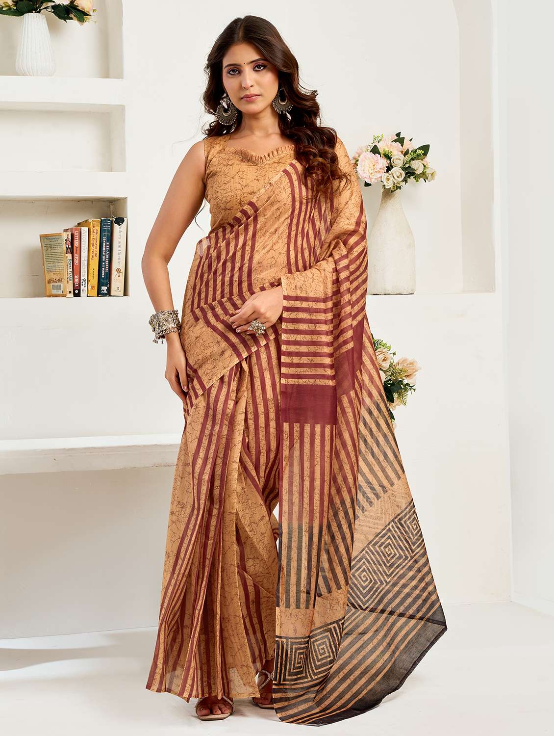 women printed ready to wear saree with blouse