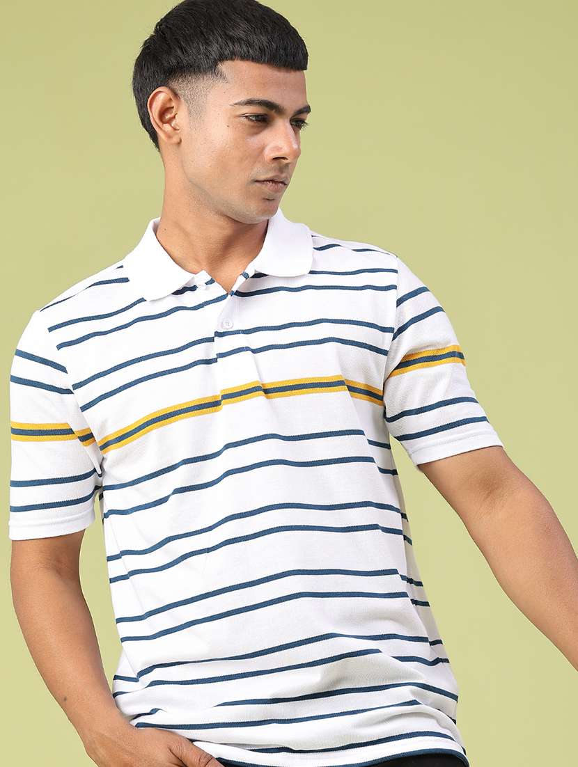 men striped short sleeve regular fit polo t-shirt