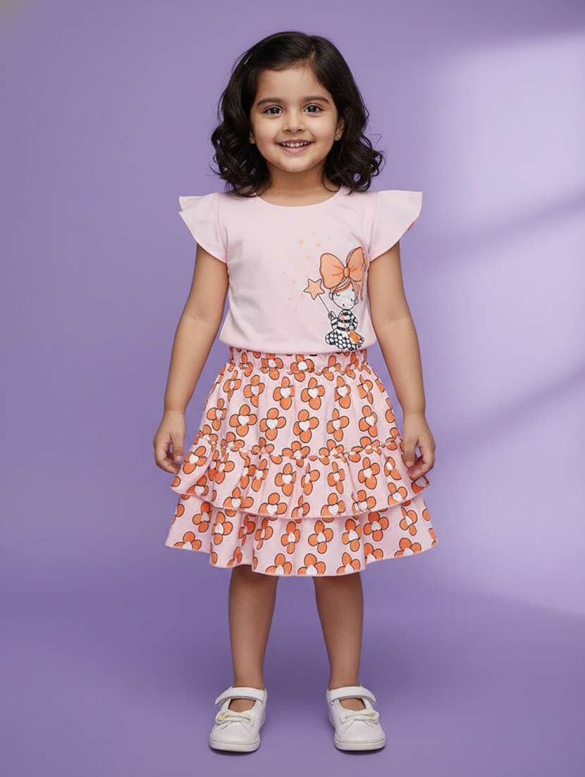 girls printed top and skirt set