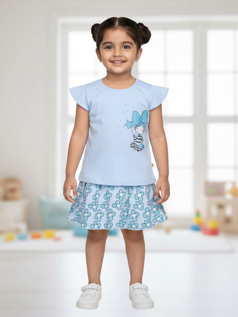 girls printed top and skirt set