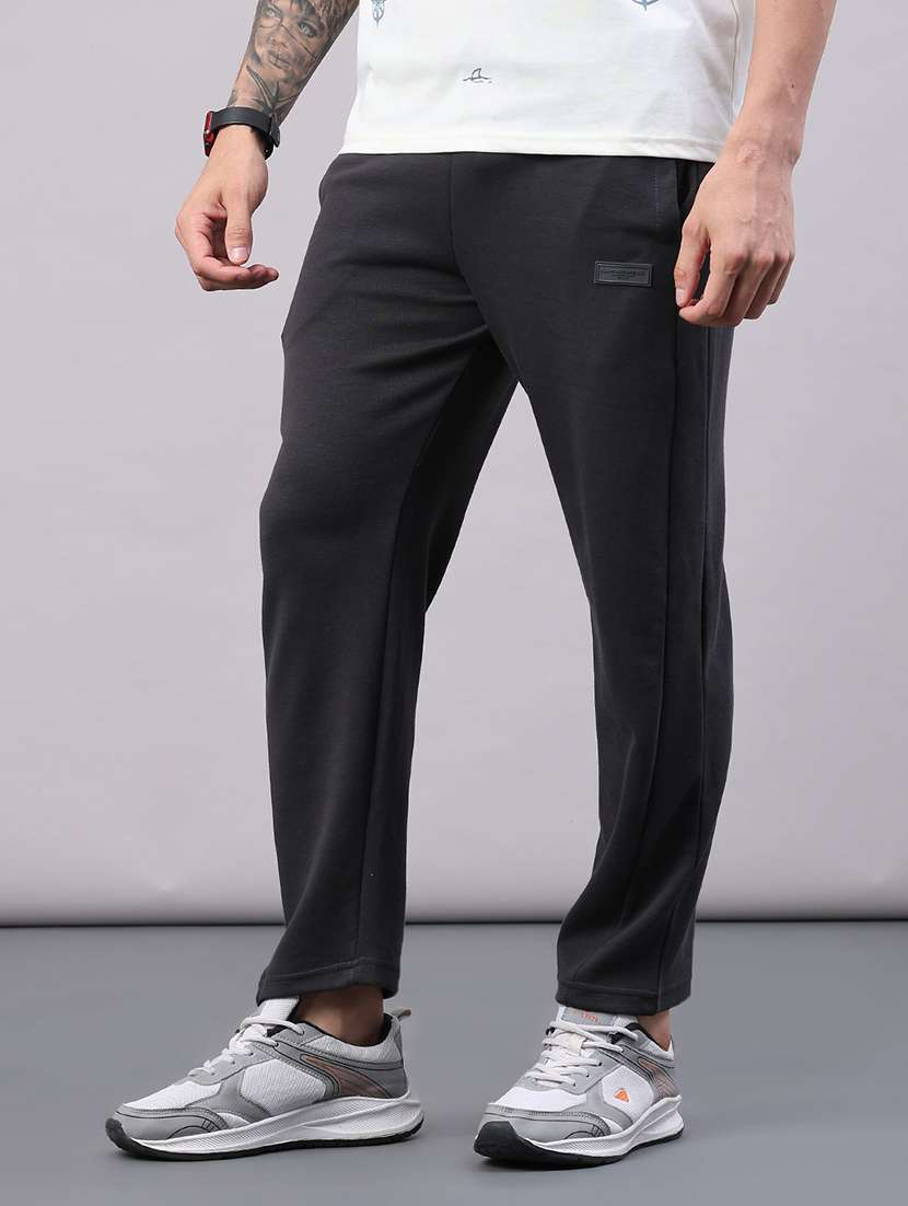 men solid mid rise full length track pant
