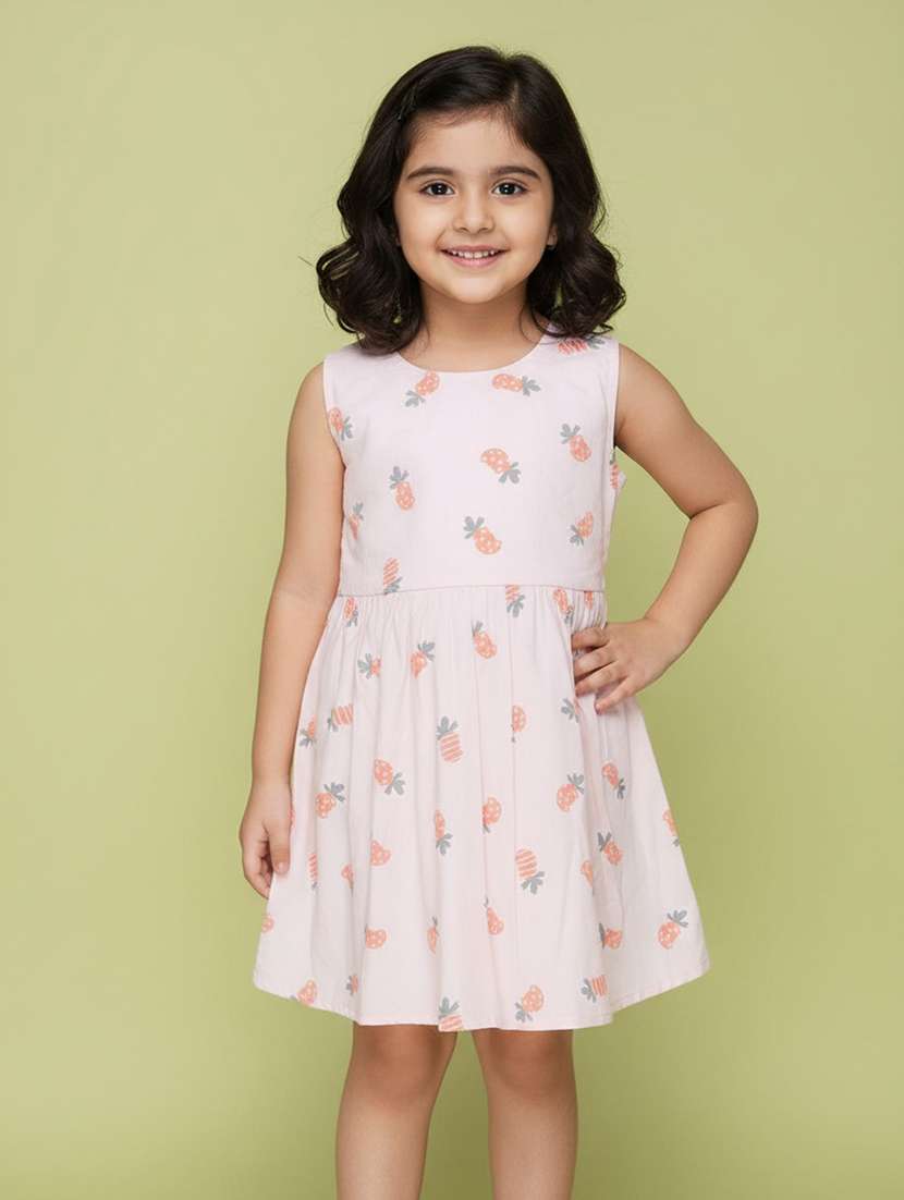 girls printed round neck regular fit frock
